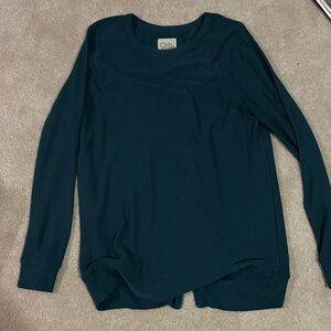 Women's Dark Green Long Sleeve Top with Zipper Back Detail